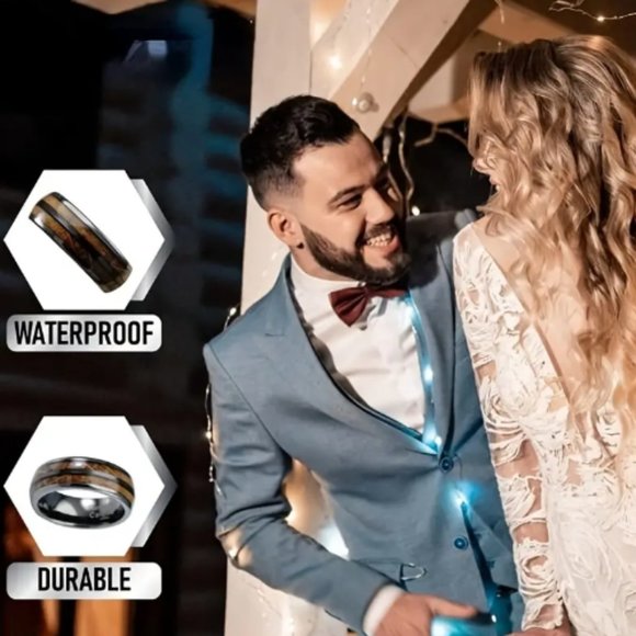 *NEW* Elegant Whisky Barrel with Black Inlay Ring Sizes #7-13 - Picture 3 of 6